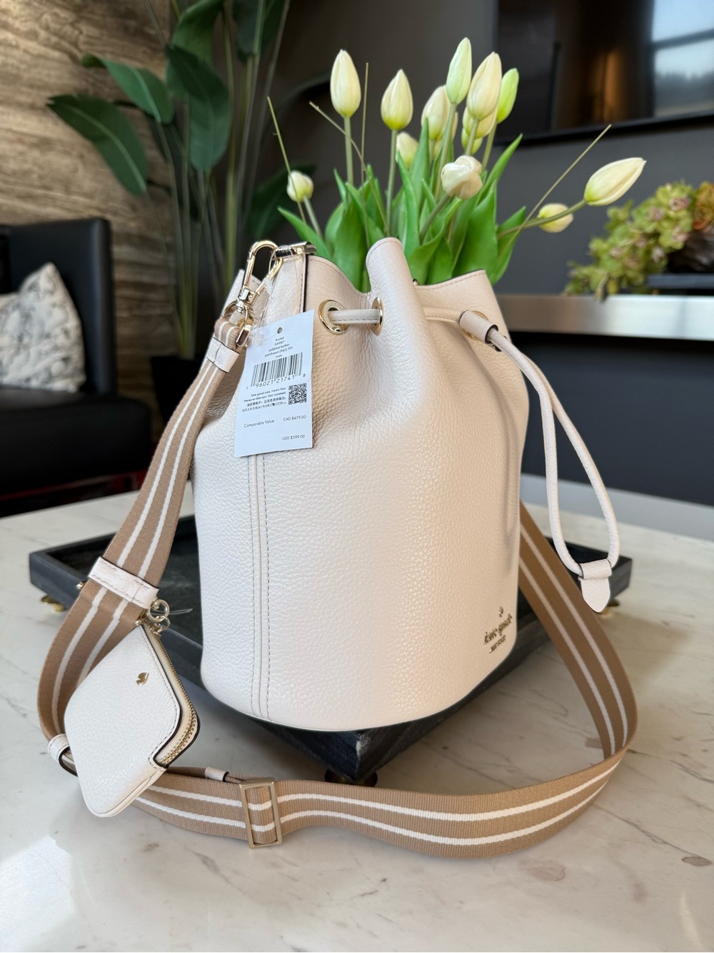 New Kate Spade Rosie Leather Large Bucket Bag Parchment - Picture 2 of 16